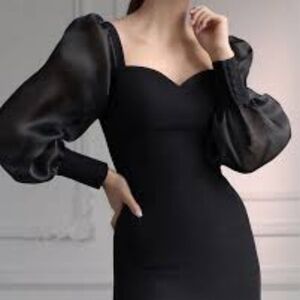 Lichi‎ Dress Black Puff Sleeve Mini